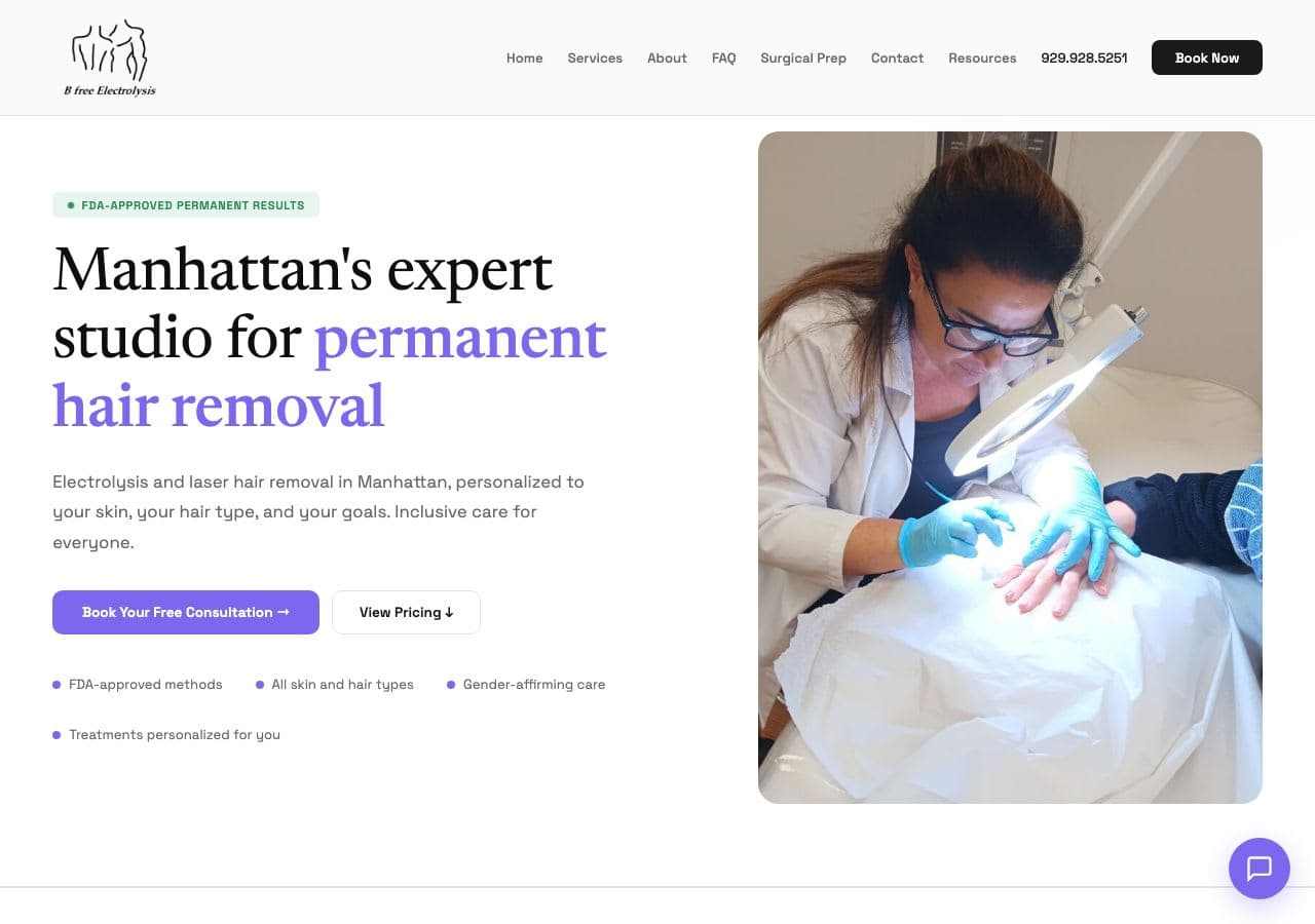 bfreeelectrolysis.com captured homepage hero