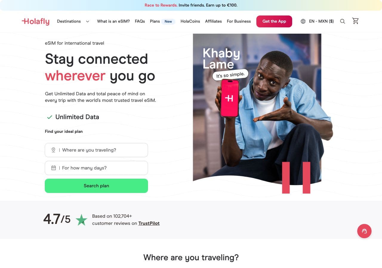 holafly.com captured homepage hero
